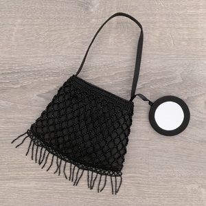 Mini Black Beaded Evening Purse with Fringe